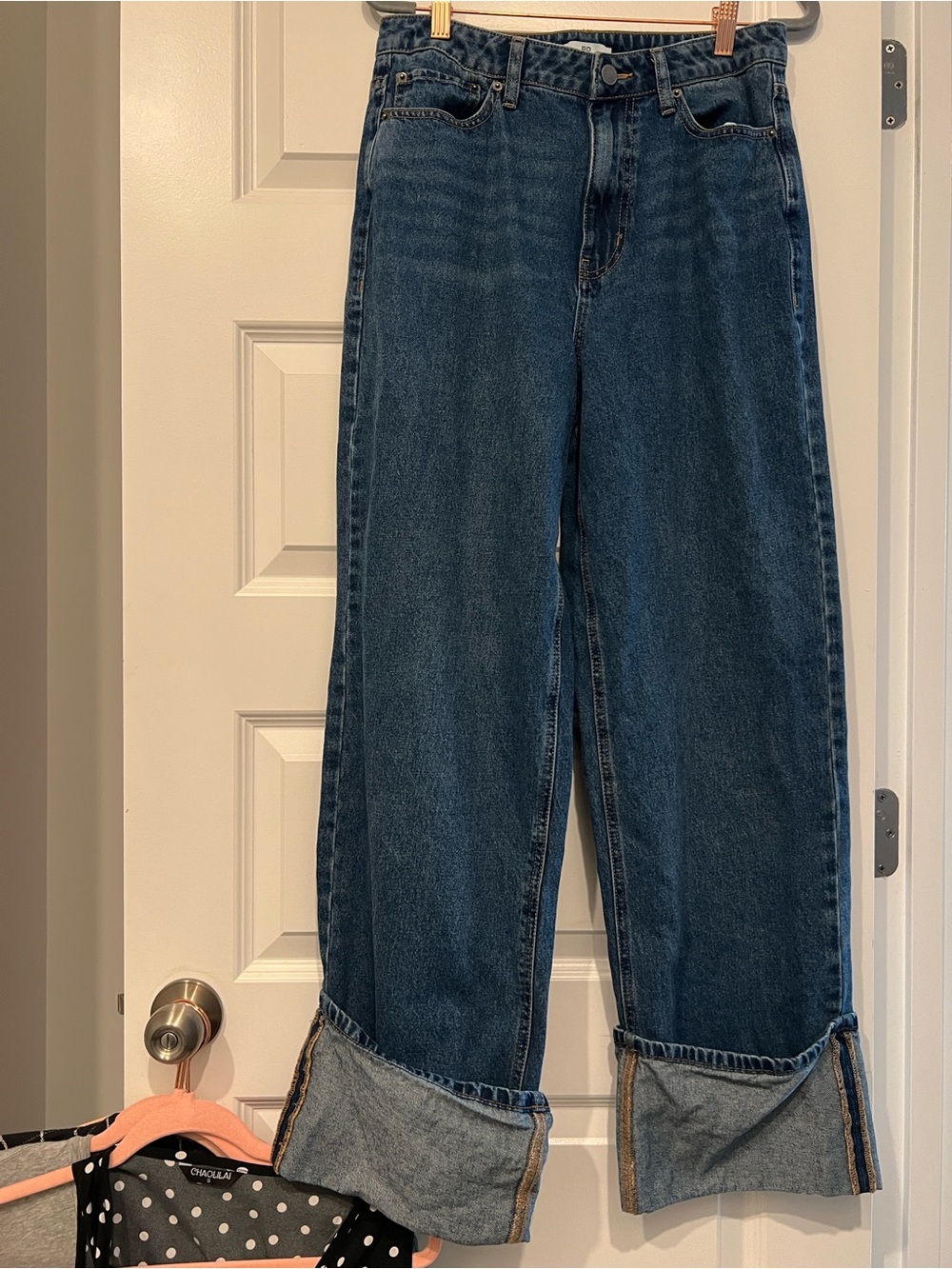 bp Dark Indigo Wide-Leg Cuffed Jeans